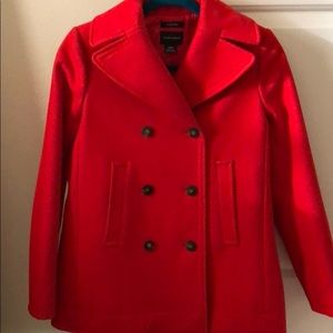 Red pea coat, Italian wool Club Monaco